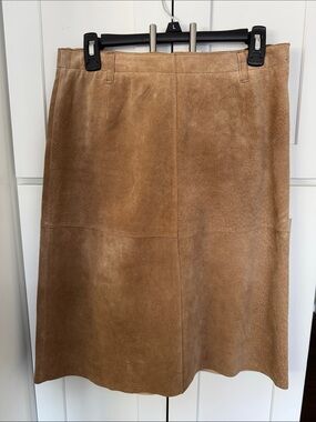 Isaac Mizrahi Camel Suede A-Line Skirt